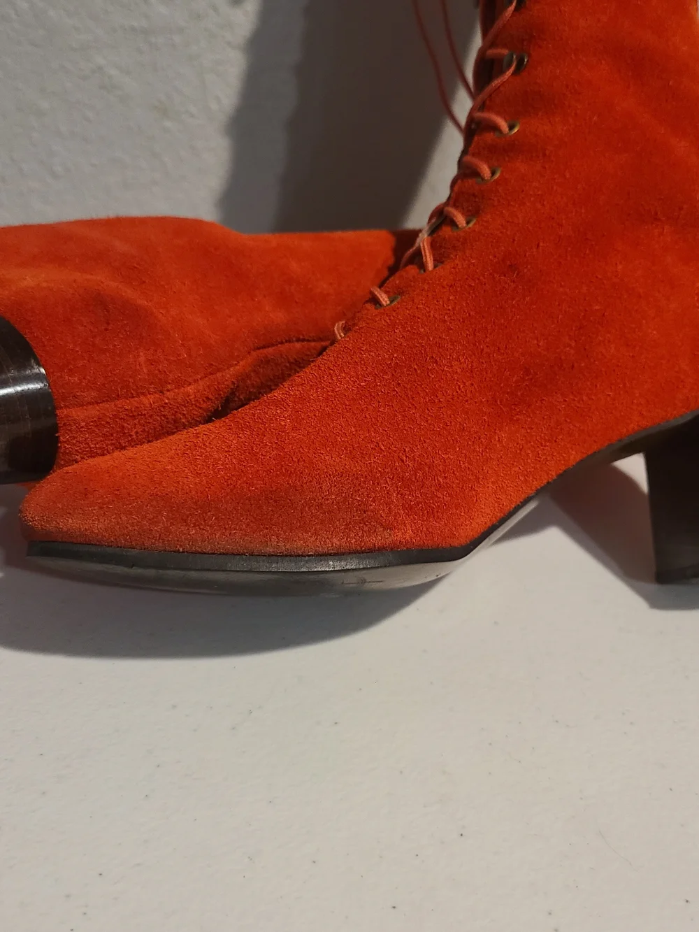 Vintage, Battani, Orange Suede Lace-Up Knee-High Go-Go Boots